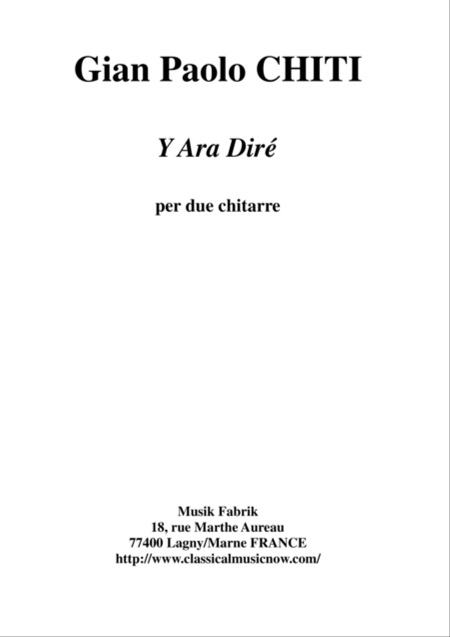 Gian Paolo Chiti: Y Ara Dirè for two guitars Classical Guitar scores gallery preview page 1