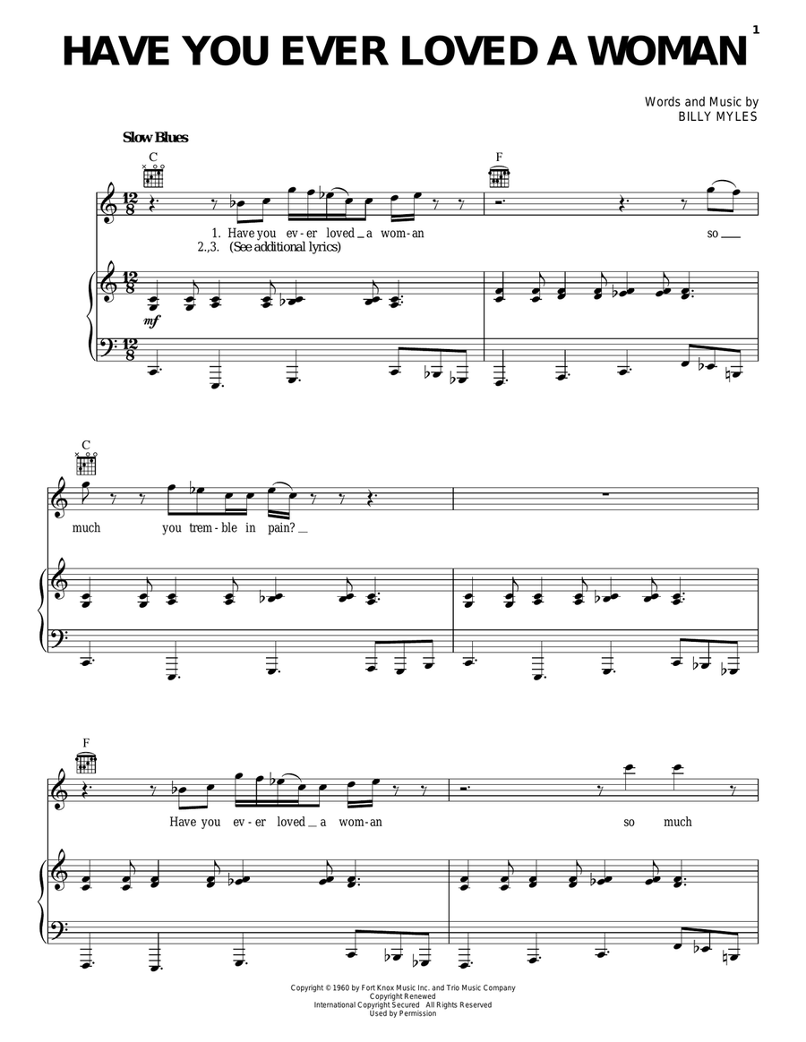 Have You Ever Loved A Woman Piano, Vocal, Guitar scores gallery preview page 1