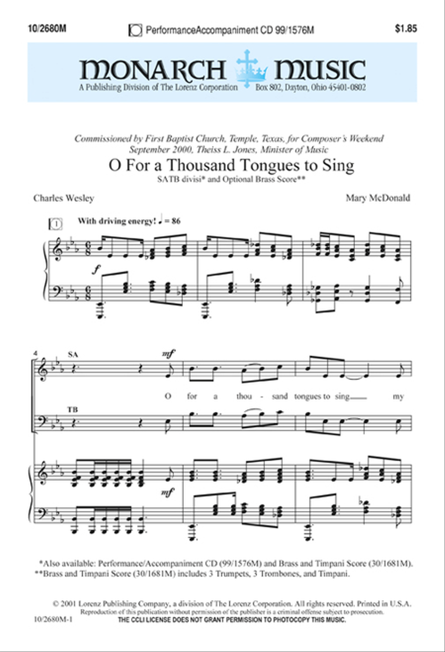 O For a Thousand Tongues to Sing! Divisi scores gallery preview page 1