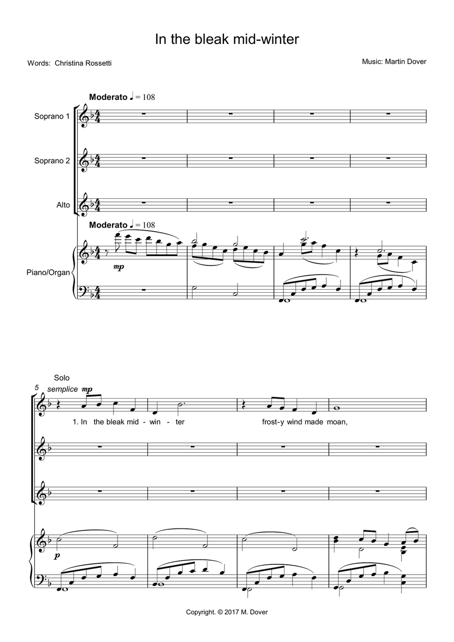 In the Bleak Mid-Winter (In the Bleak Midwinter) - SSA (Upper Voices) SSA scores gallery preview page 1