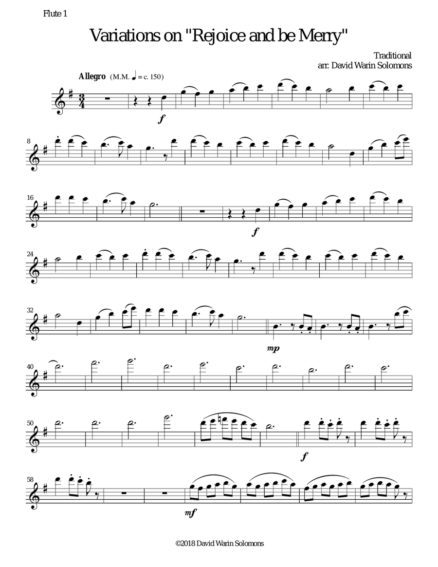 Variations on Rejoice and Be Merry (The Gallery Carol) for 3 flutes Flute Solo scores gallery preview page 6