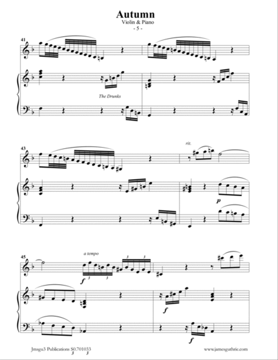 Vivaldi: Autumn from the Four Seasons for Violin & Piano Violin Solo scores gallery preview page 5