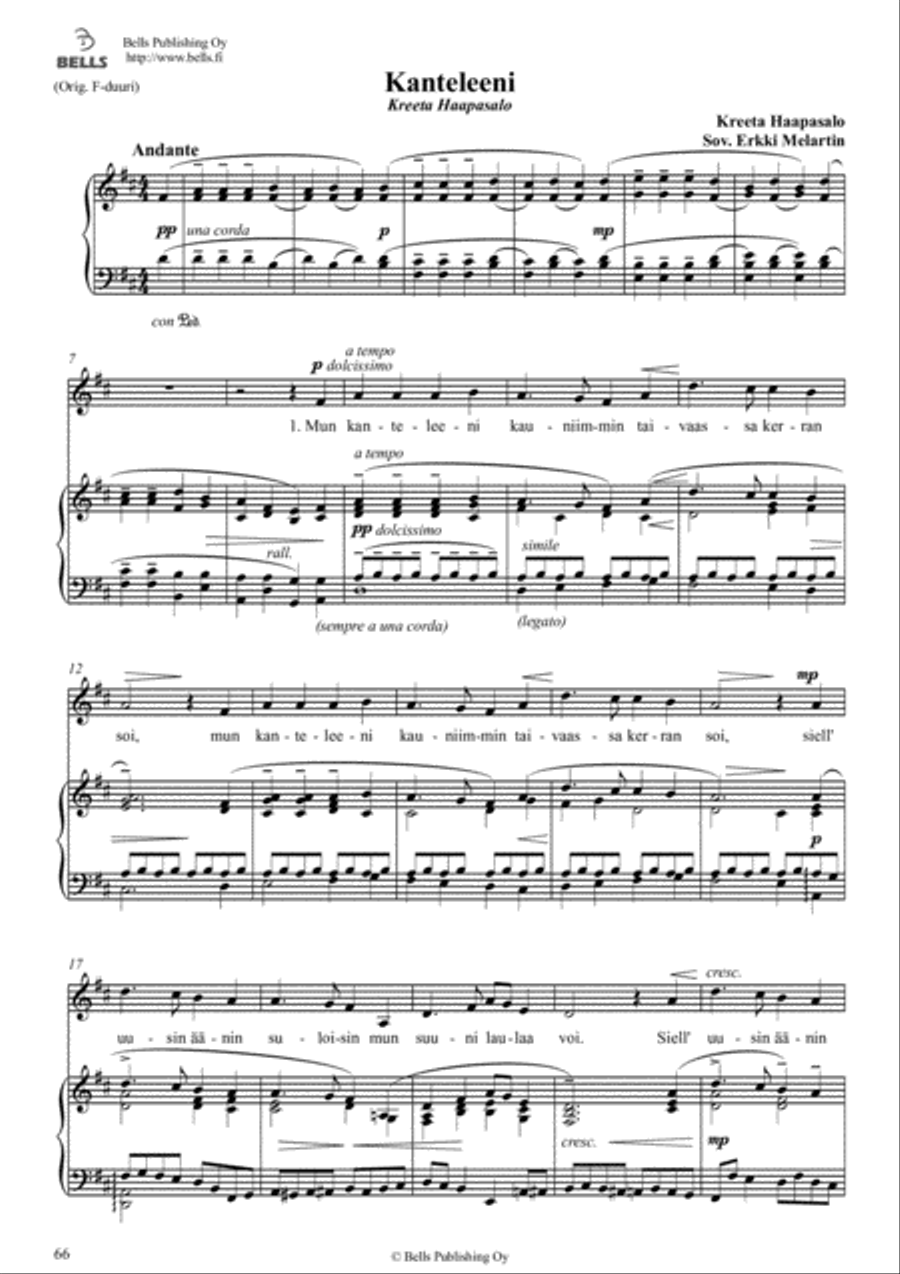 Kanteleeni (D Major) Voice Solo scores gallery preview page 1