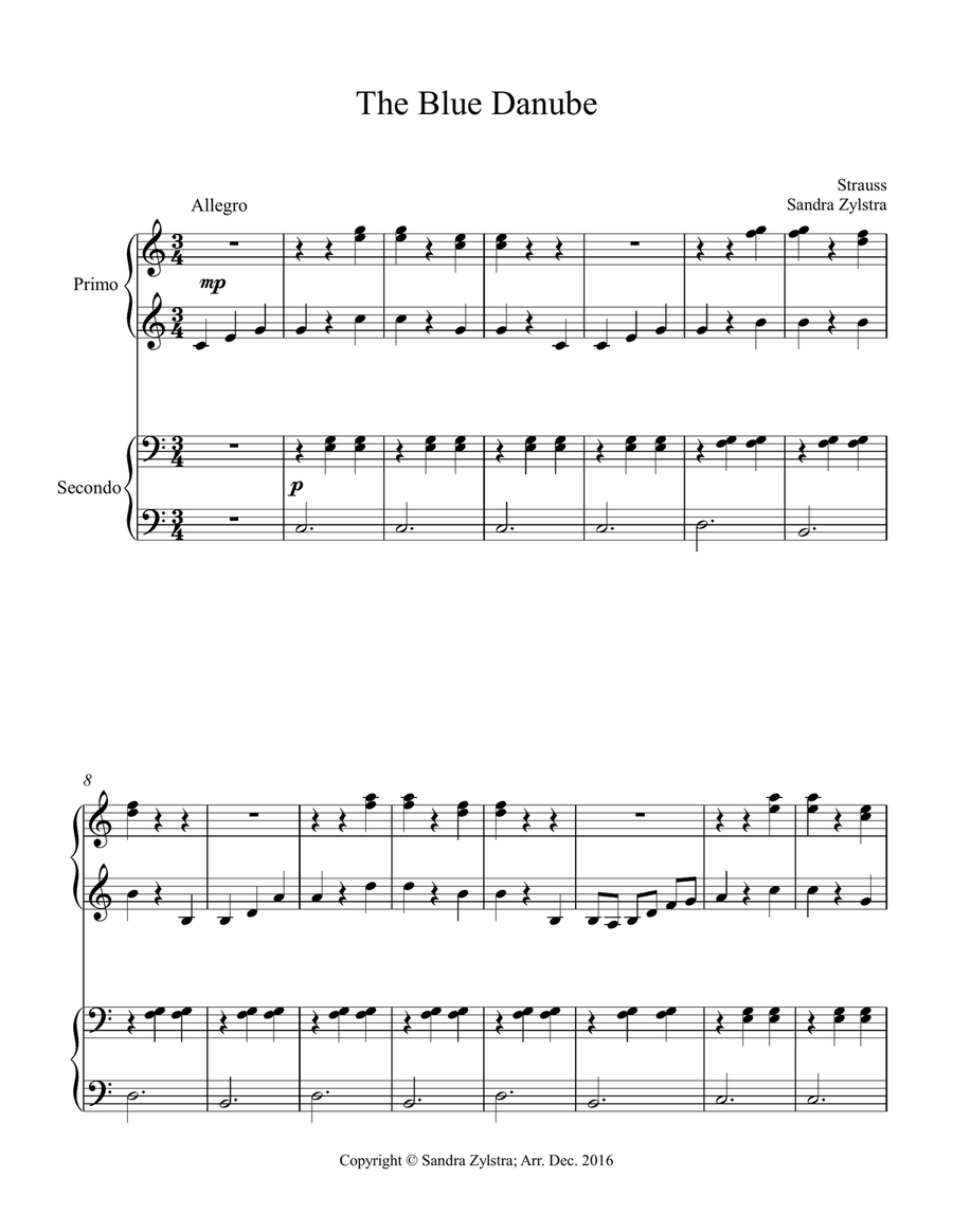 The Blue Danube (1 piano, 4 hand duet) Piano Method scores gallery preview page 2