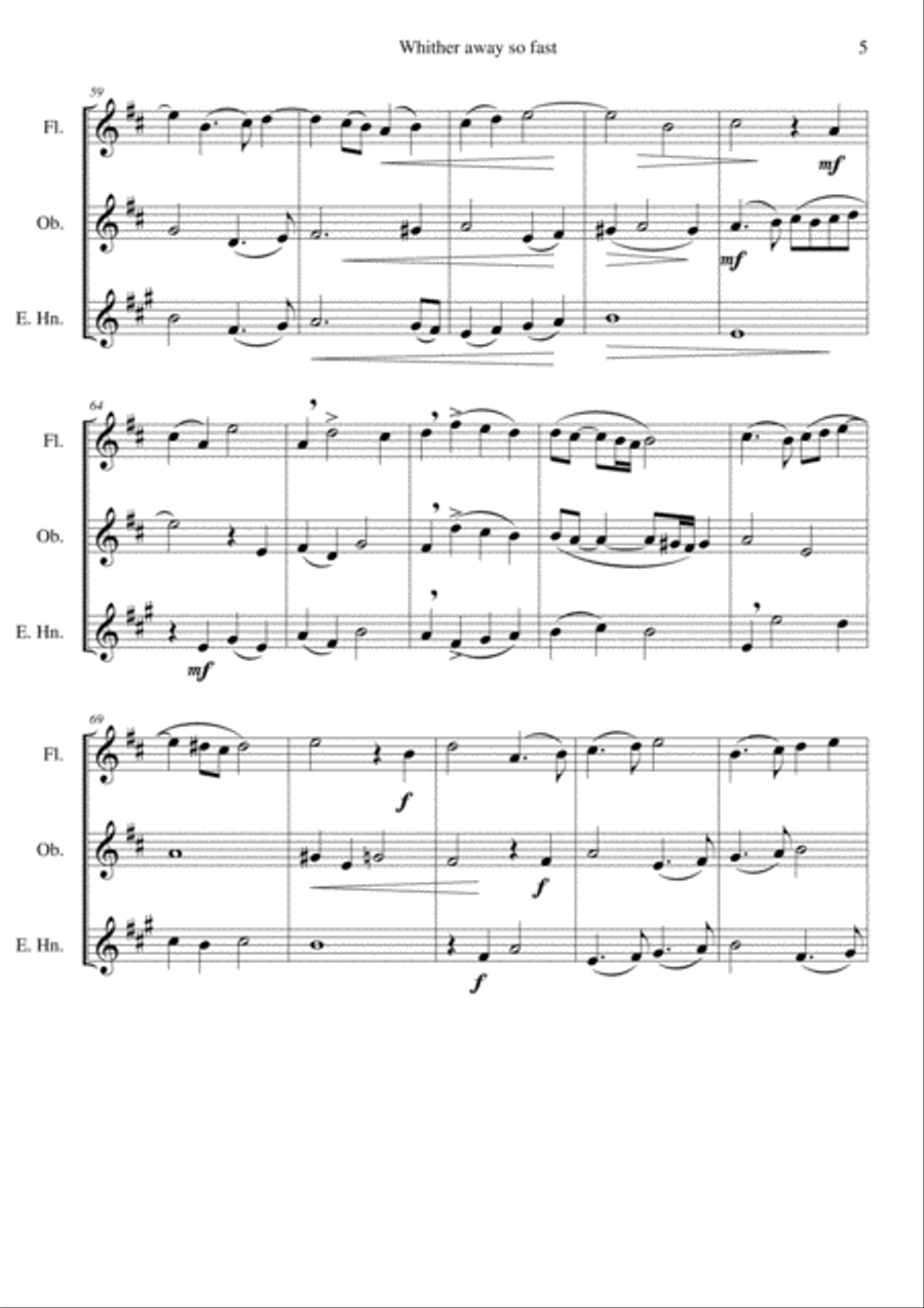 Whither away so fast for wind trio (flute oboe and cor anglais) Woodwind Trio scores gallery preview page 5