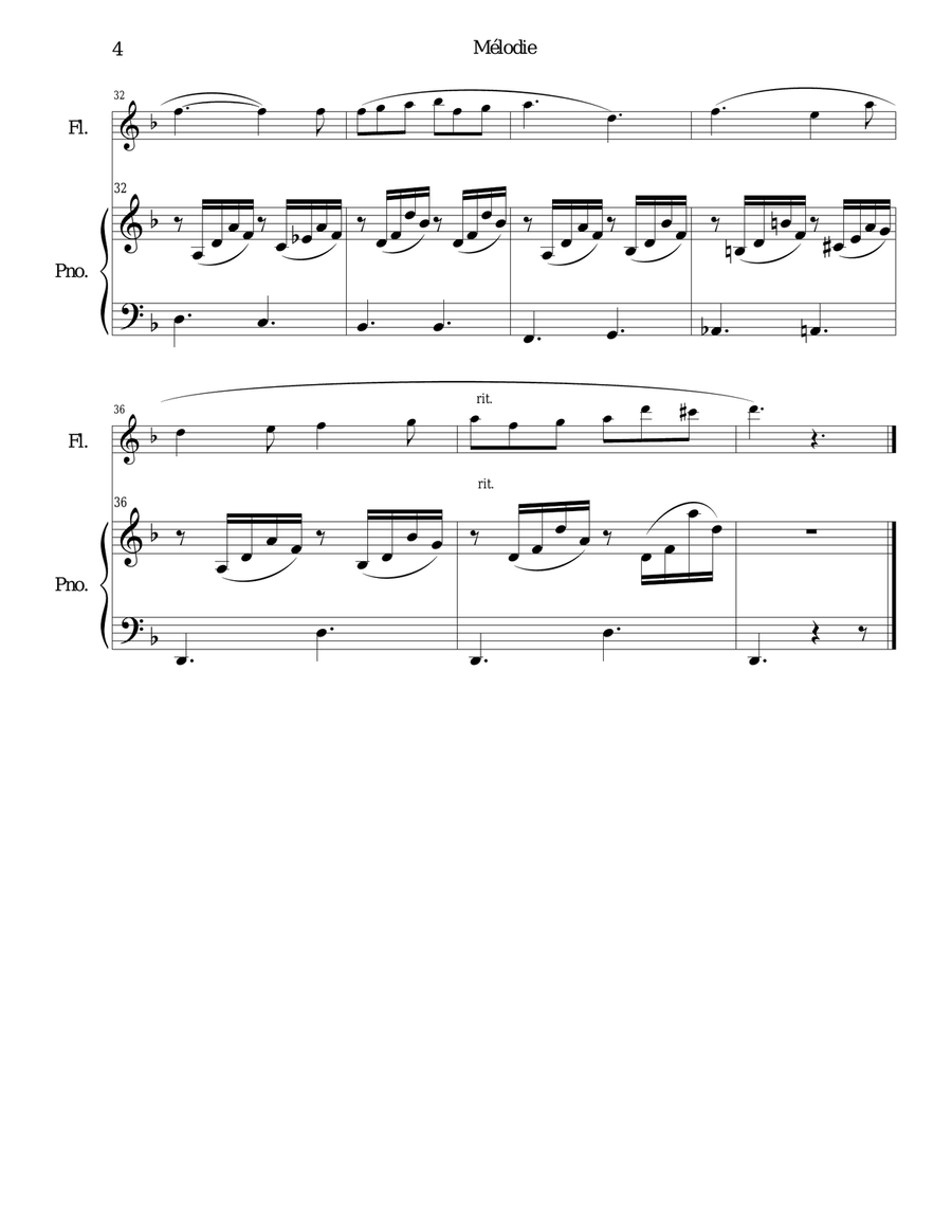 Melodie for flute, oboe, clarinet, or bassoon and piano Woodwind Quartet scores gallery preview page 4