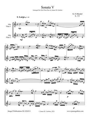 Book cover for Handel: Sonata No. 5 for Alto Flute Duo