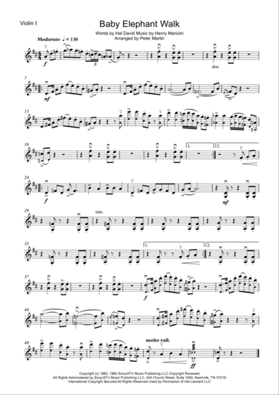 Baby Elephant Walk from the Paramount Picture HATARI! String Quartet scores gallery preview page 3