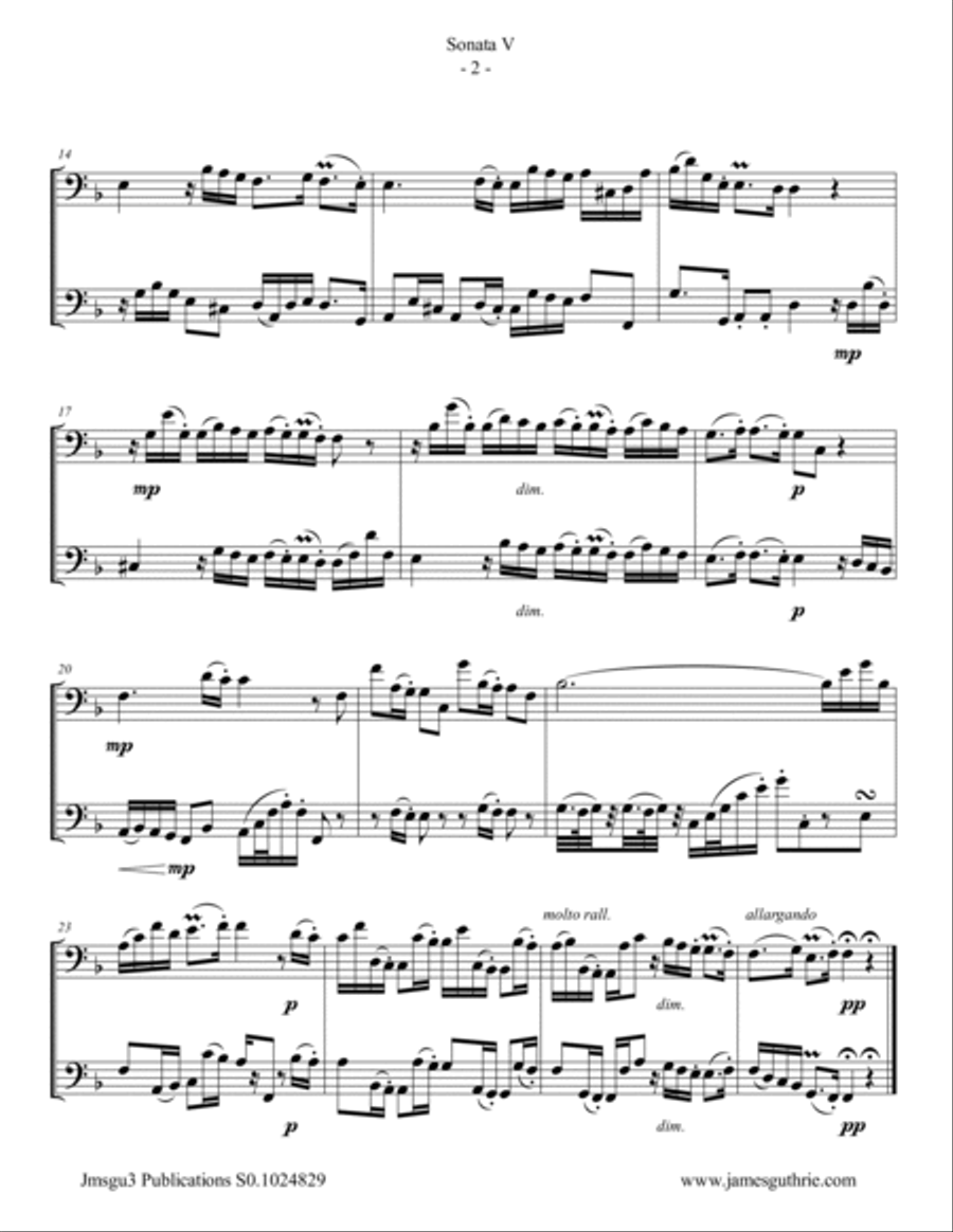 Handel: Sonata No. 5 for Euphonium Duo Brass Duet scores gallery preview page 2