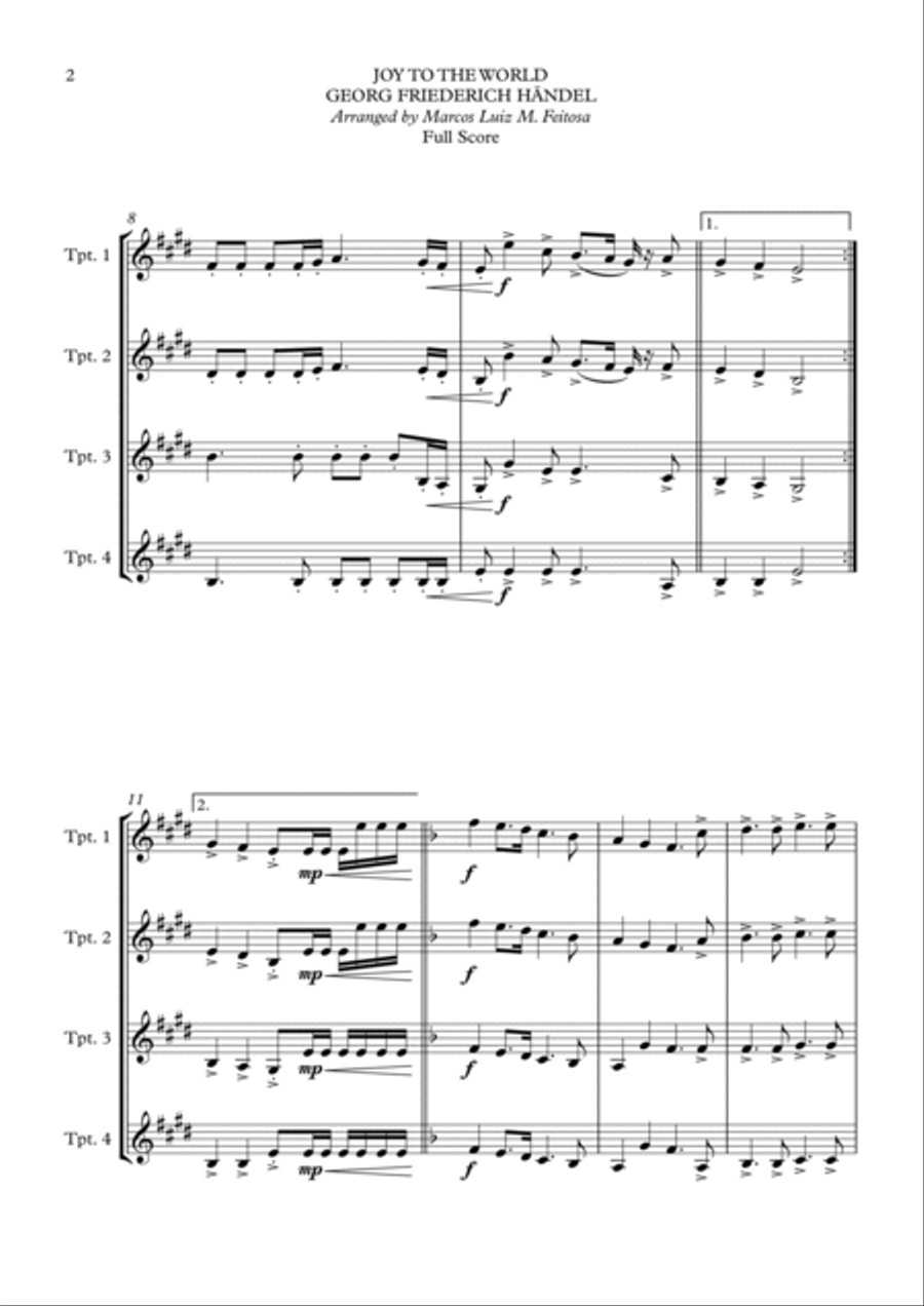 Joy To The World (Cantai Que o Salvador Chegou) - Trumpet Quartet Brass Ensemble scores gallery preview page 4