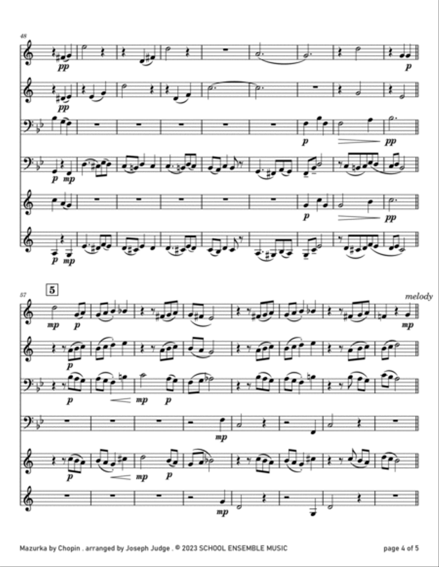 Mazurka by Chopin for Brass Quartet in Schools Brass Quartet scores gallery preview page 4