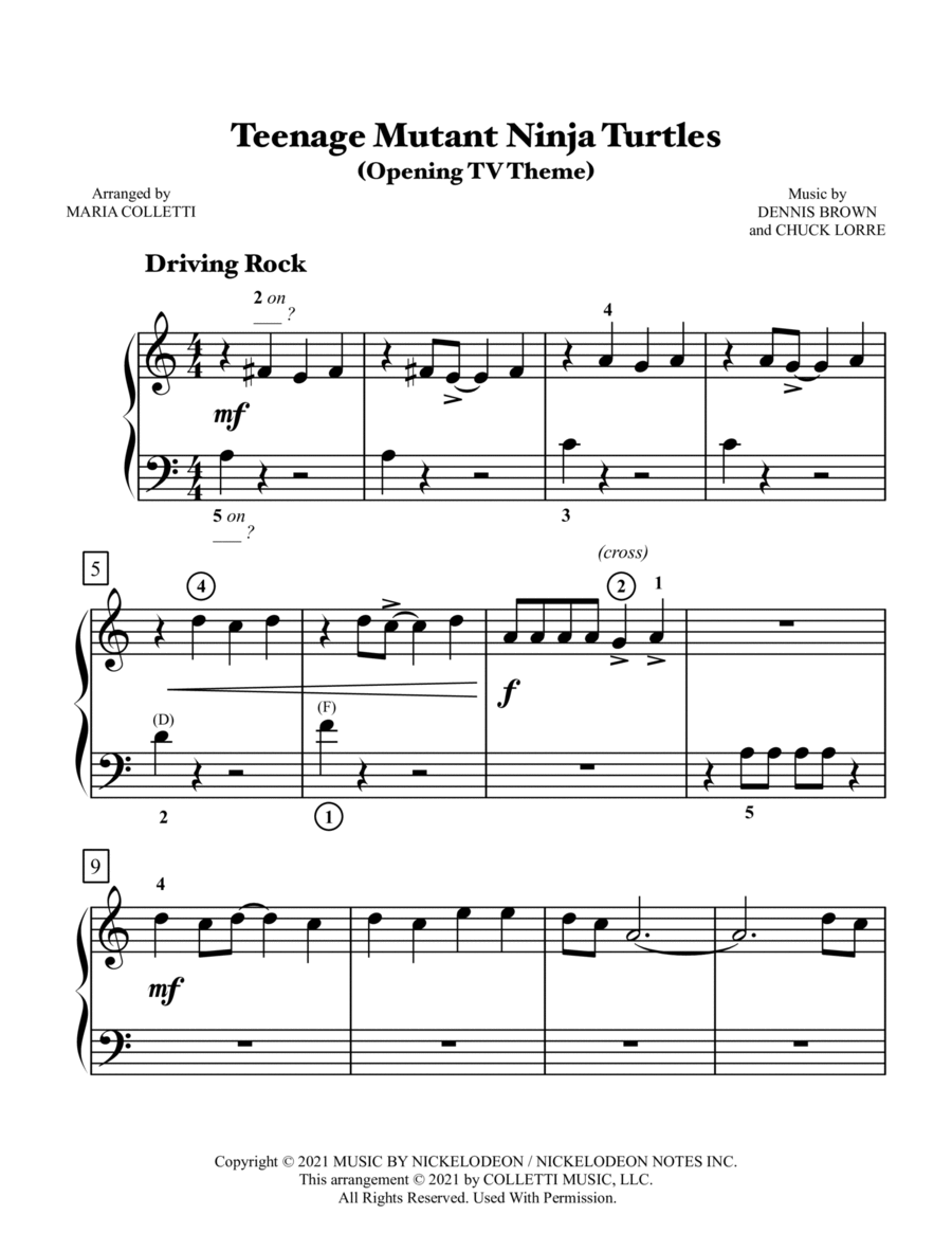 Teenage Mutant Ninja Turtles Easy Piano scores gallery preview page 1