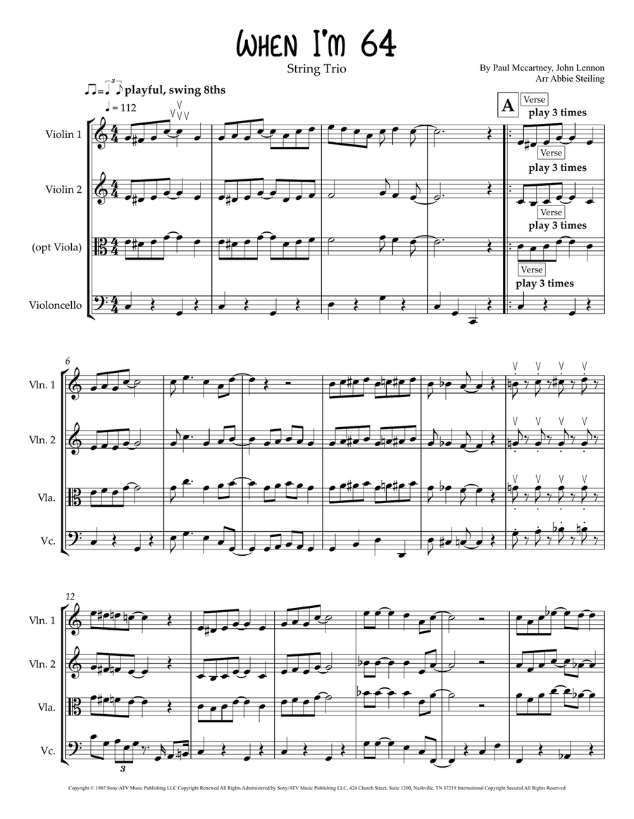 When I'm Sixty-Four String Trio scores gallery preview page 1