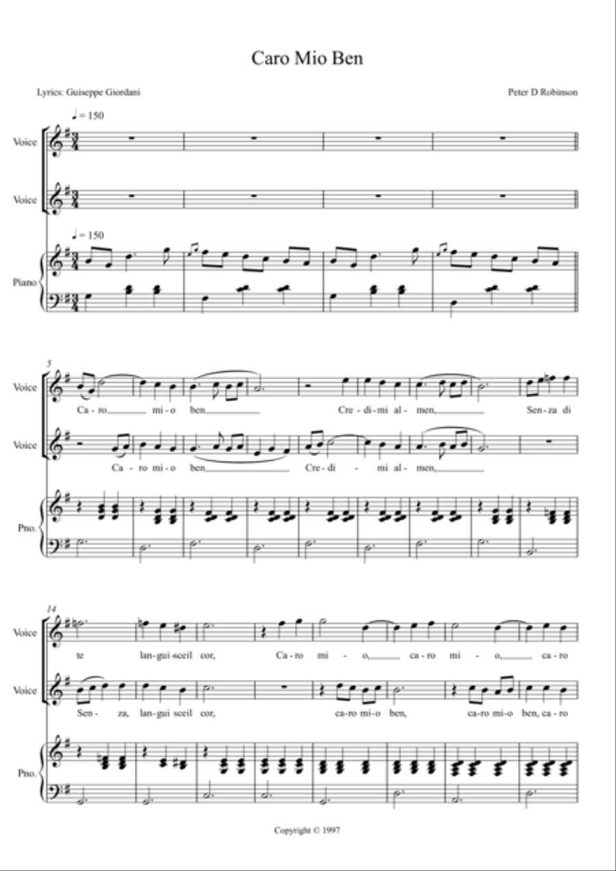 Caro Mio Ben Caro Mio Ben Voice scores gallery preview page 1