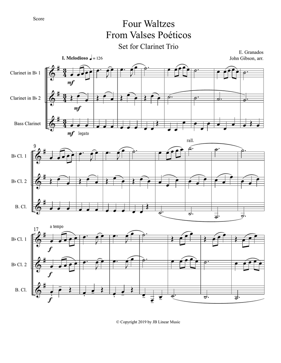 Granados - 4 Waltzes set for Clarinet Trio Clarinet Trio scores gallery preview page 2