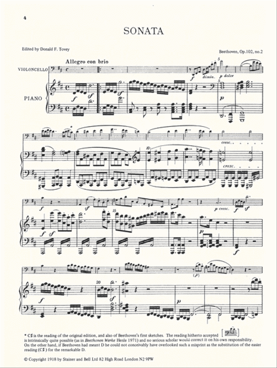 Sonata No. 5 in D, Op. 102, No. 2. Cello and Piano Piano Accompaniment scores gallery preview page 2