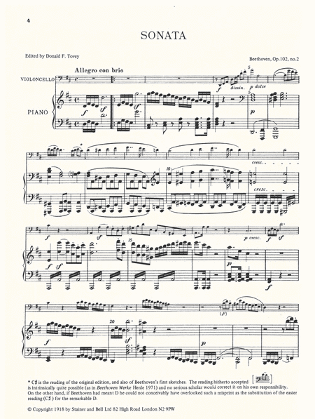 Sonata No. 5 in D, Op. 102, No. 2. Cello and Piano