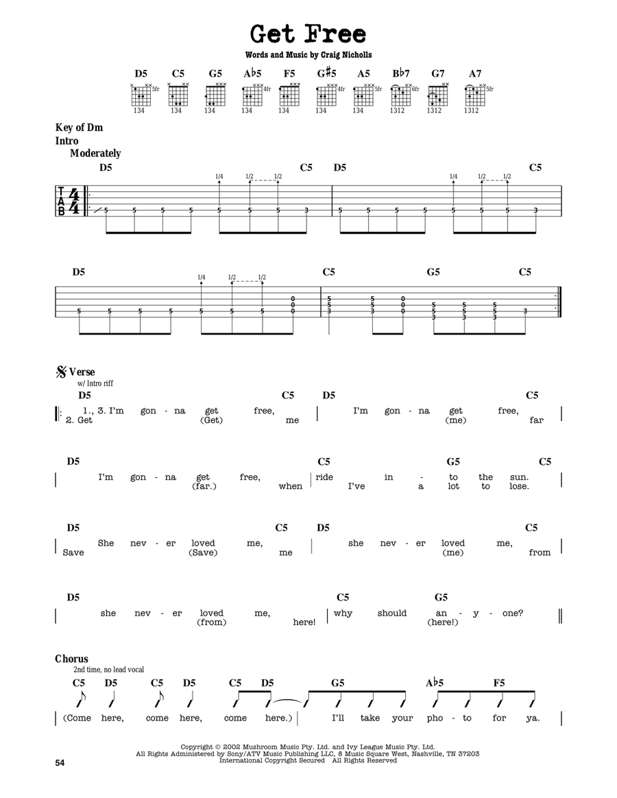 Get Free Get Free Electric Guitar scores gallery preview page 1