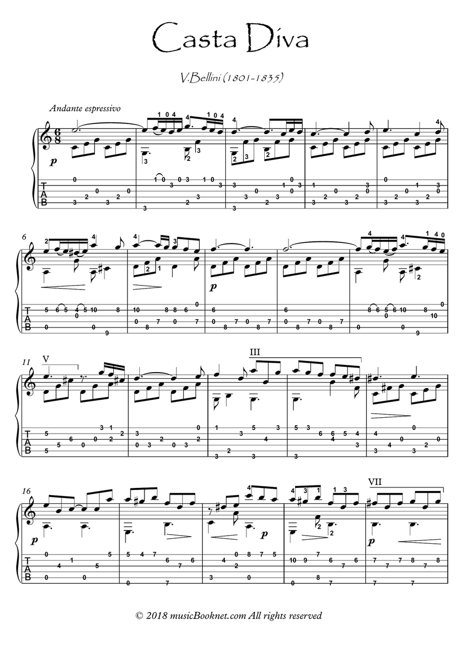 Guitar Classics Casta Diva by Bellini Acoustic Guitar scores gallery preview page 1