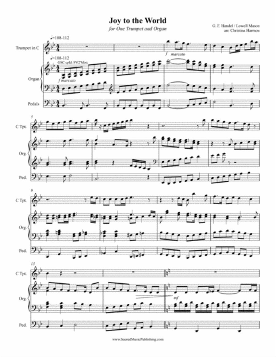 Joy to the World - One Trumpet in C and Organ Trumpet Duet scores gallery preview page 2