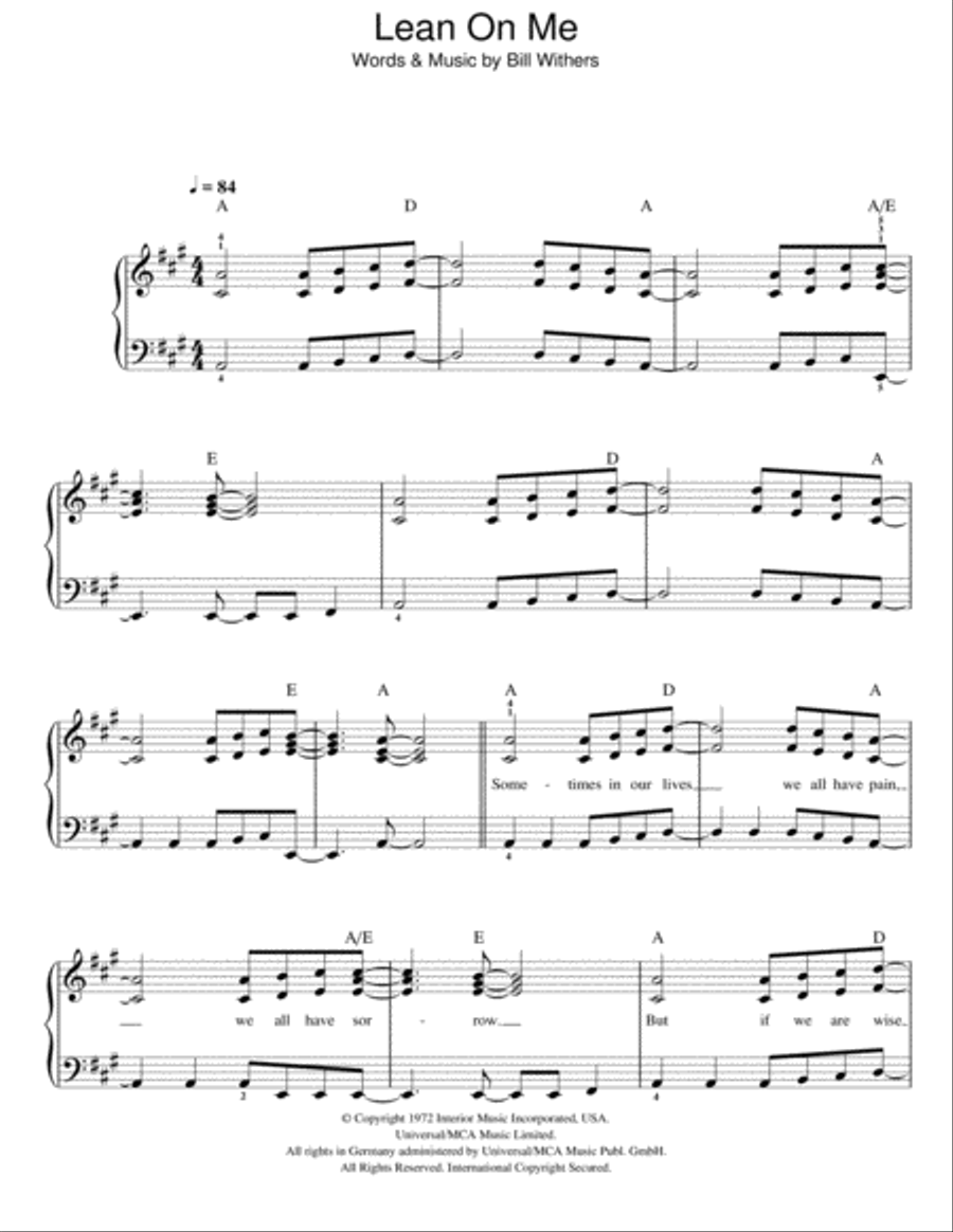 Lean On Me Easy Piano scores gallery preview page 1