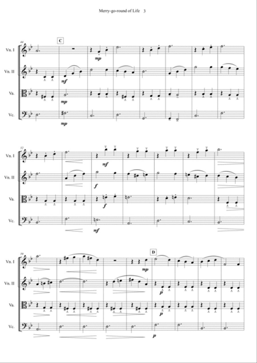 Merry-go-round Of Life String Quartet scores gallery preview page 3