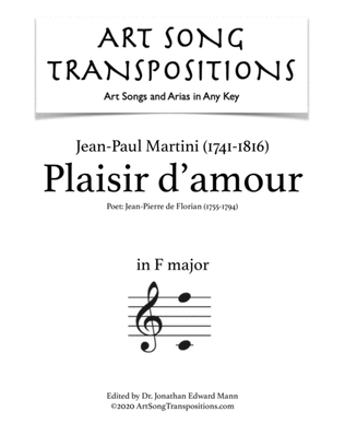 Book cover for MARTINI: Plaisir d'amour (transposed to F major)