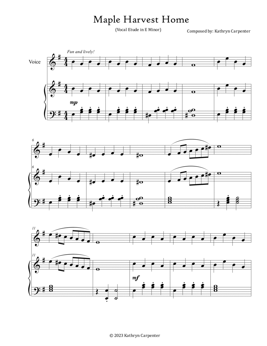 Maple Harvest Home (Vocal Etude) Mezzo-Soprano Voice scores gallery preview page 1
