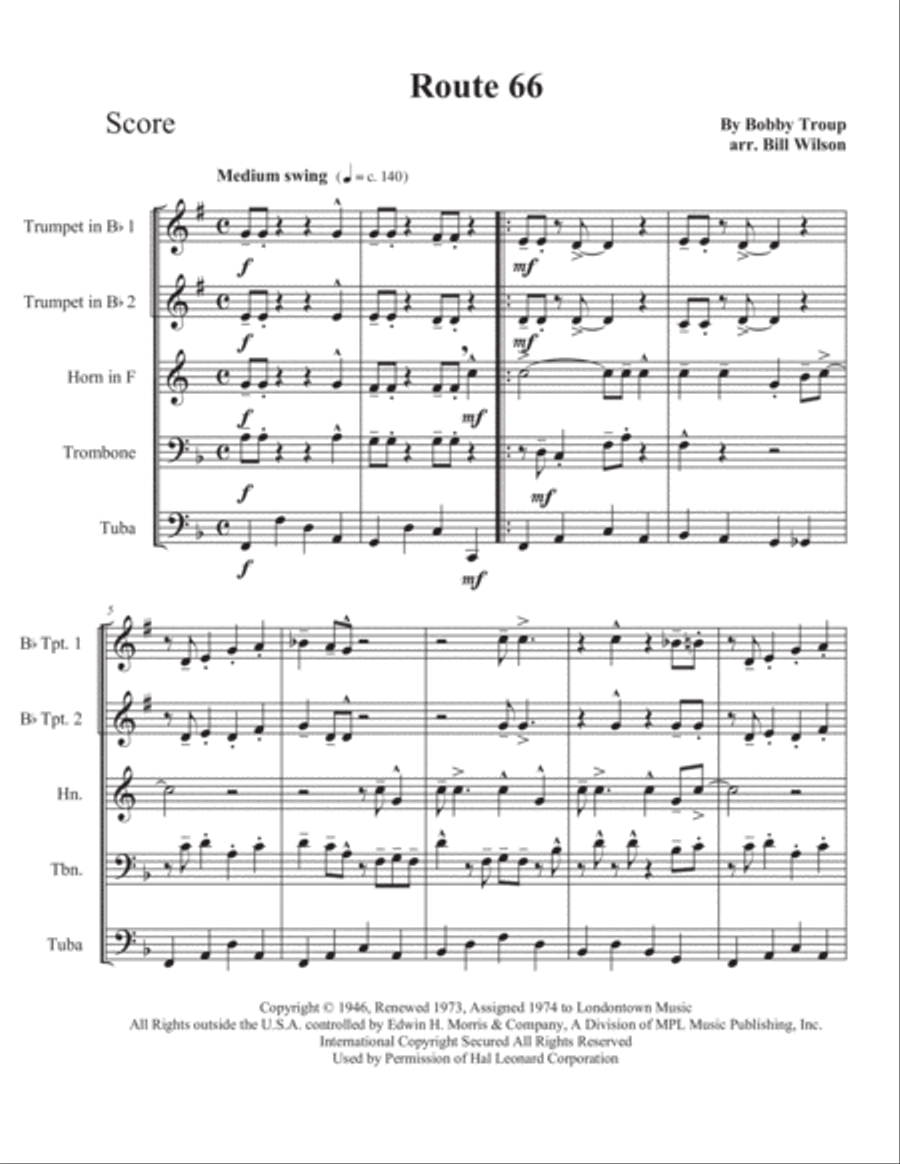 Route 66 Brass Quintet scores gallery preview page 2