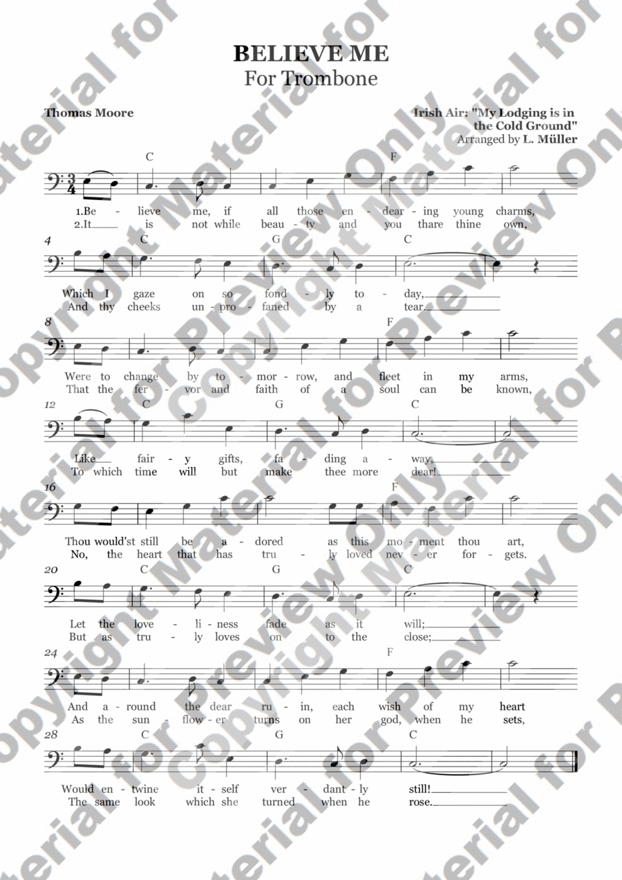Believe me, If All Those Endearing Young Charms - Tenor Trombone Chamber Music scores gallery preview page 1
