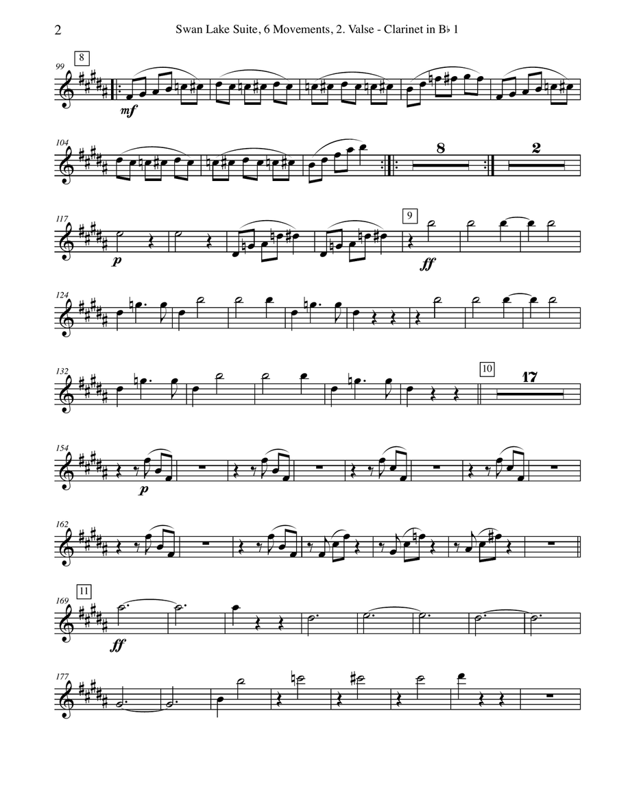 Swan Lake Suite, 6 Movements and 8 Movements - Clarinet in Bb 1 (Transposed Part) B-Flat Clarinet scores gallery preview page 4