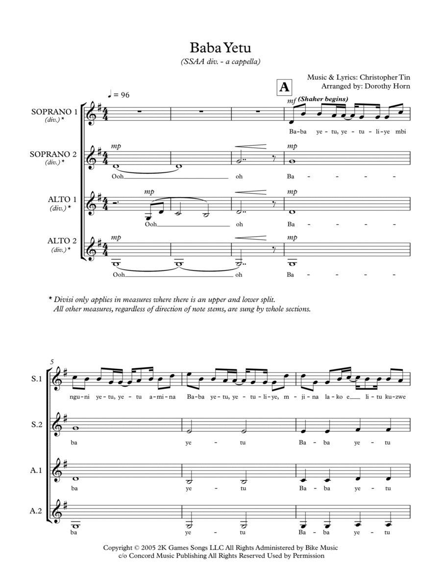 Baba Yetu Baba Yetu SSAA scores gallery preview page 1