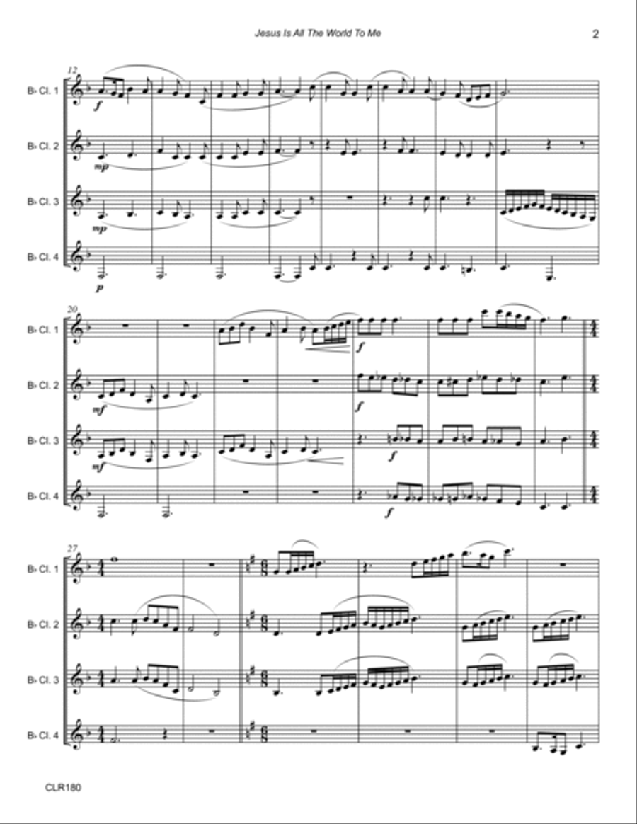 JESUS IS ALL THE WORLD TO ME - CLARINET QUARTET (unaccompanied) Clarinet Quartet scores gallery preview page 2