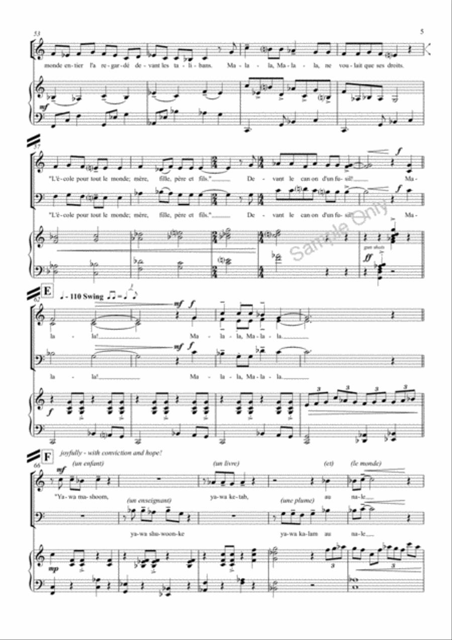 Malala Pakistani Girl French Version 3-Part scores gallery preview page 5