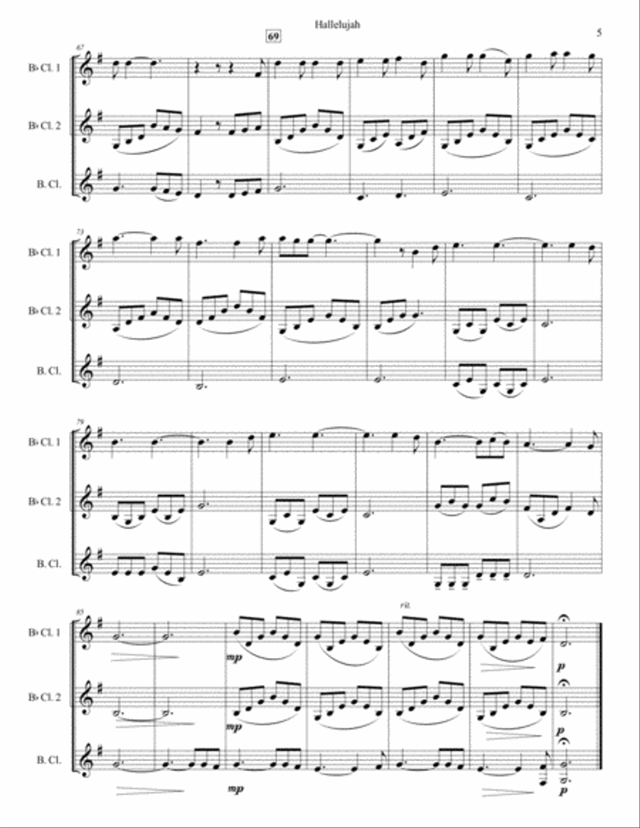 Hallelujah Woodwind Trio scores gallery preview page 5