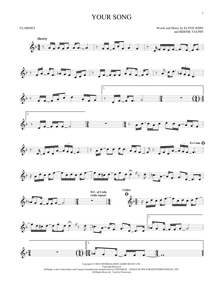 Your Song Clarinet Solo scores gallery preview page 1