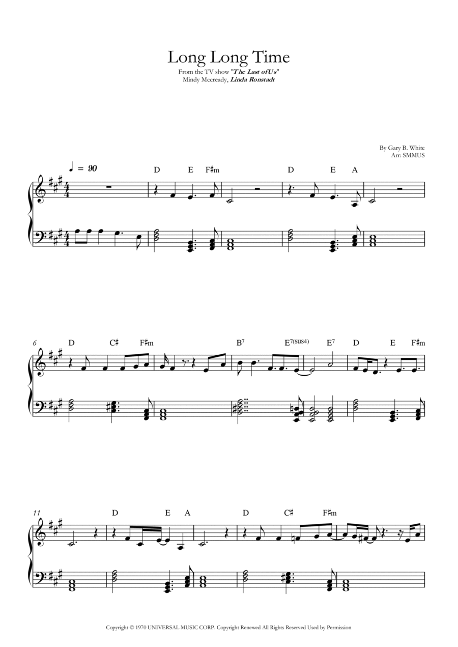 Long Long Time Easy Piano scores gallery preview page 1