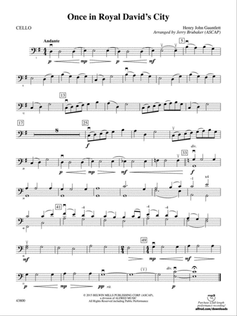 Once in Royal David's City: Cello Full Orchestra scores gallery preview page 1