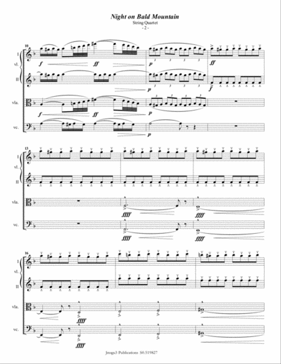 Mussorgsky: Night on Bald Mountain for String Quartet String Quartet scores gallery preview page 2