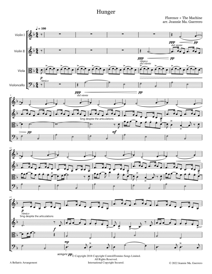 Hunger String Quartet scores gallery preview page 1