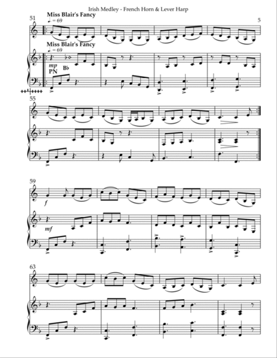 Irish Medley, Duet for French Horn & Lever Harp Horn scores gallery preview page 5
