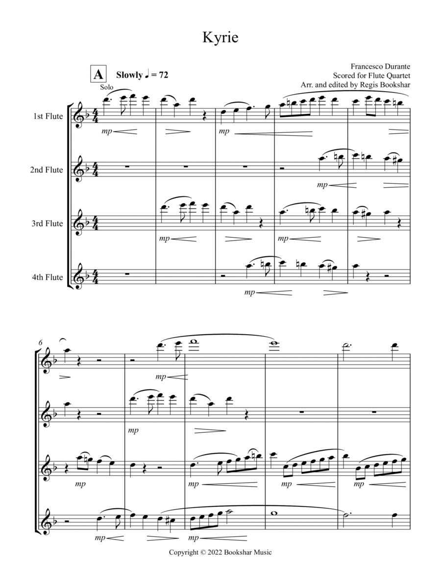 Kyrie (Durante) (Flute Quartet) Flute Quartet scores gallery preview page 1