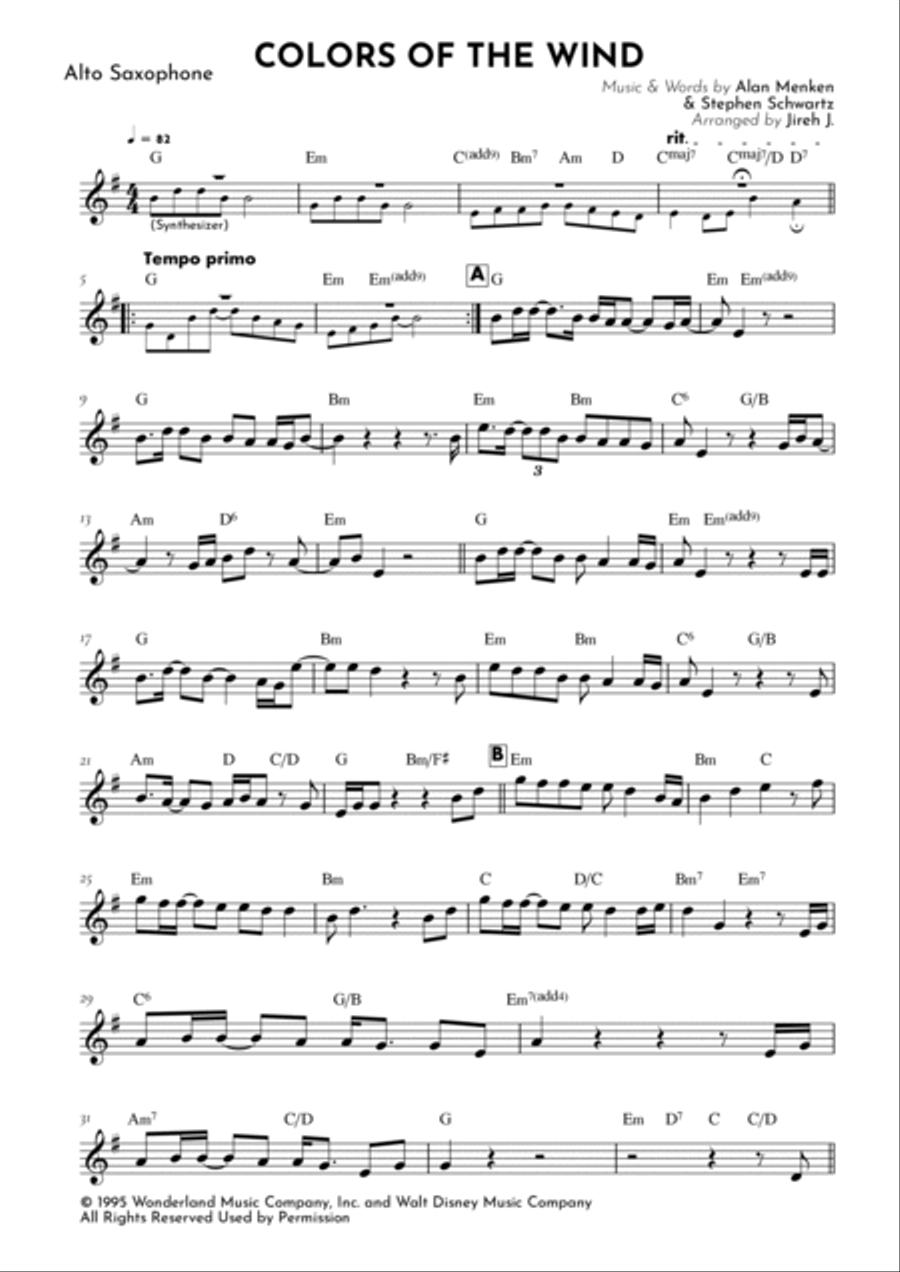 Colors Of The Wind Alto Saxophone scores gallery preview page 2