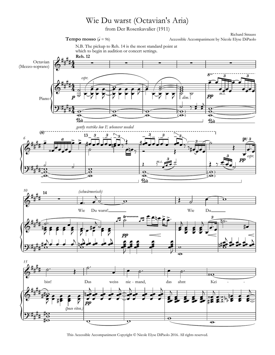 Wie Du warst (Octavian's Aria) from Der Rosenkavalier - Accessible Accompaniments Edition