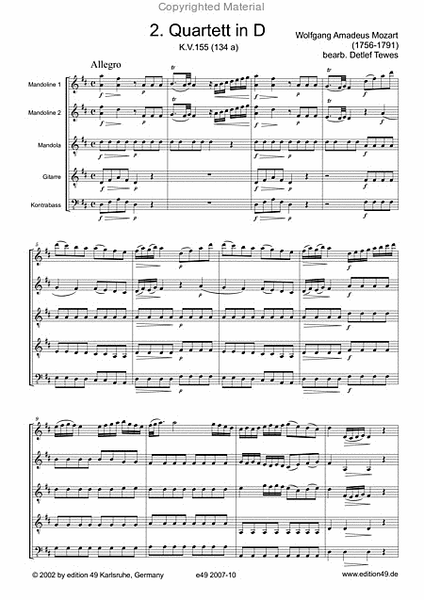 2. Quartett in D, KV 155 (134 a)