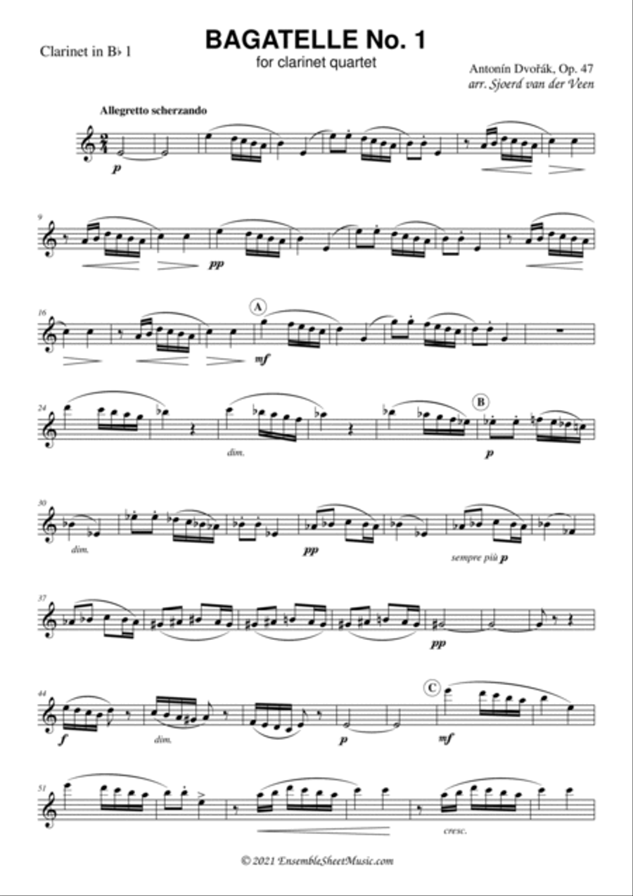 Bagatelle from 5 Bagatelles for Harmonium and Sting Trio, Op. 47 Clarinet Quartet scores gallery preview page 6
