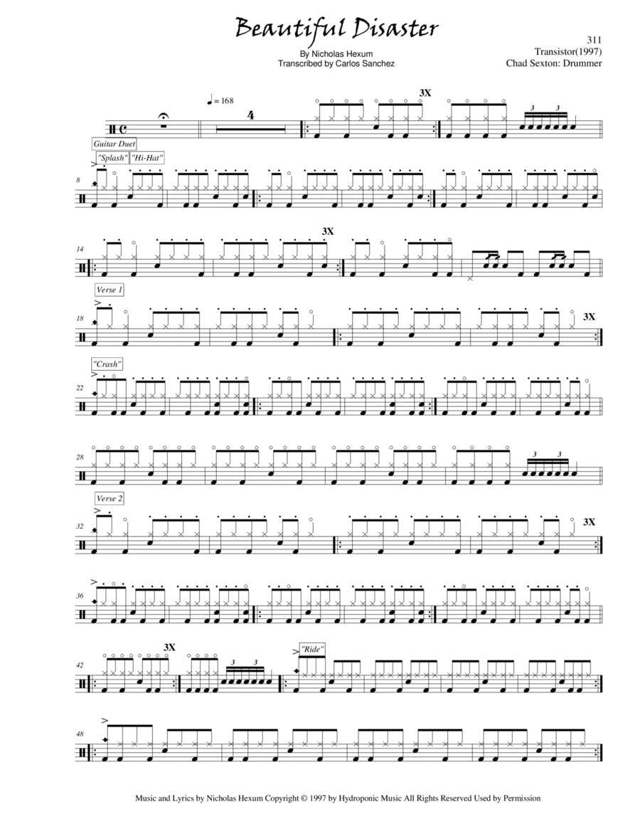 Beautiful Disaster Drum Set scores gallery preview page 1