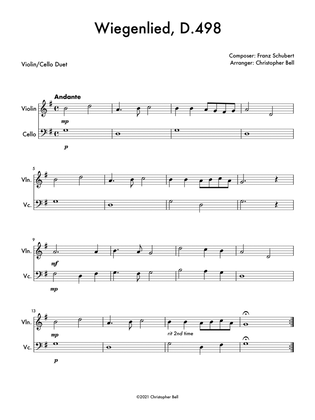 Wiegenlied, D.498 - Easy Violin/Cello Duet