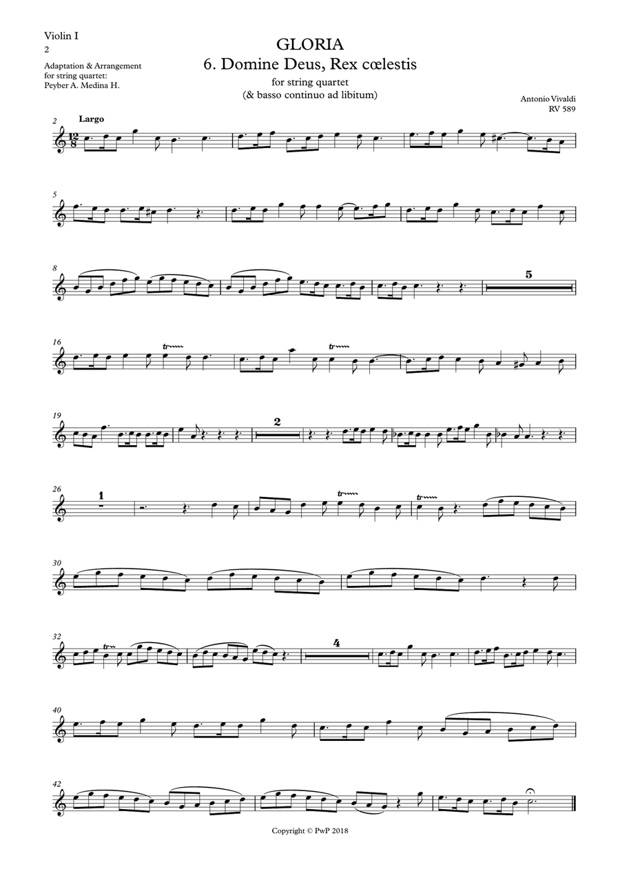Vivaldi - RV 589, GLORIA - 6. Domine Deus, Rex Cœlestis, for string quartet String Quartet scores gallery preview page 6