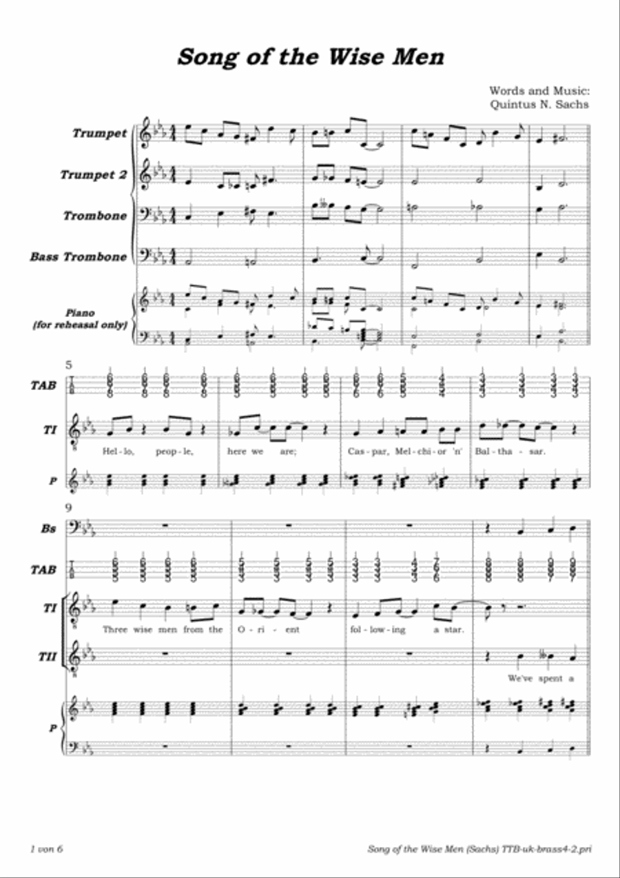 Song of the Wise Men Song of the Wise Men Large Ensemble scores gallery preview page 1